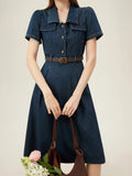 Vestido Jeans Retro Para Mulheres 2025 Verão Novo Design Cintura Alta Versátil Vestido Longo